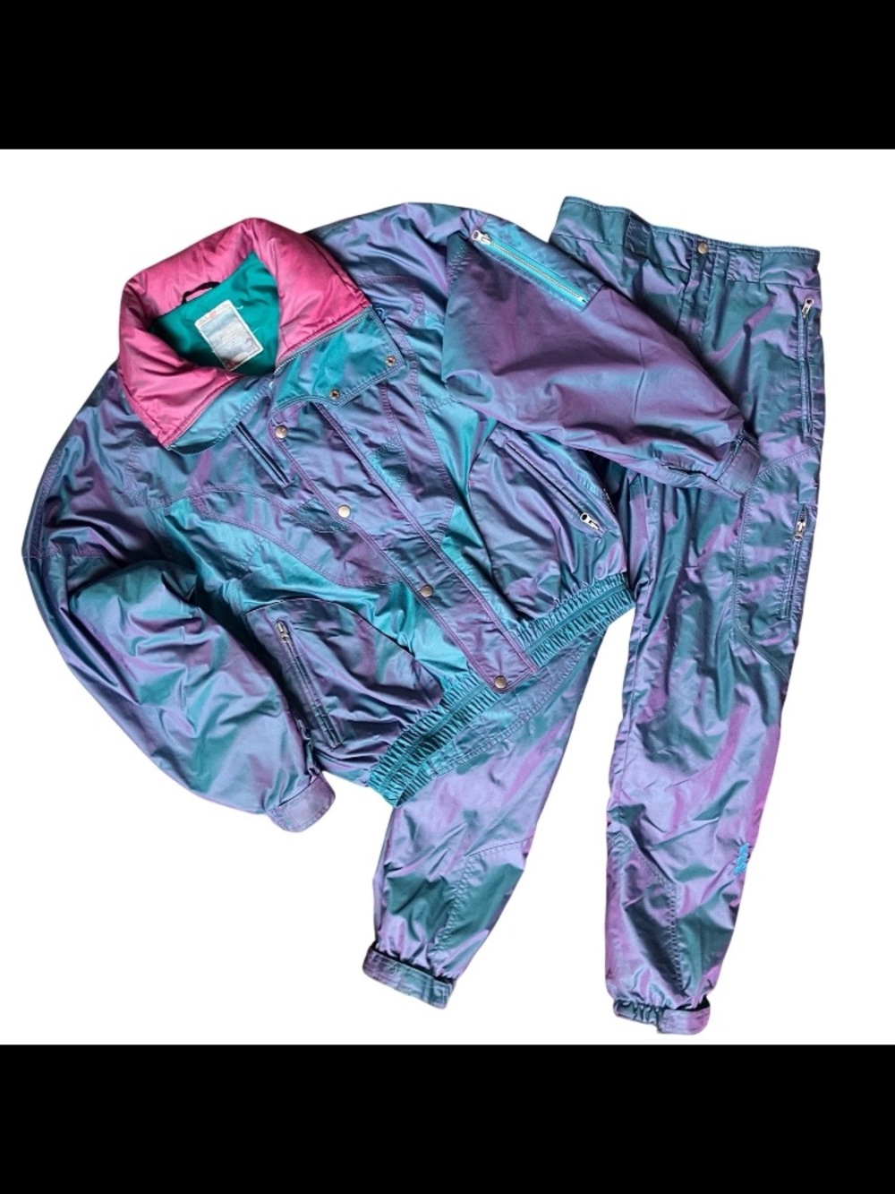 Vintage K2 Ski Suit Snowsuit M 48 Coat Jacket Snow Pants Bib Retro Iridescent